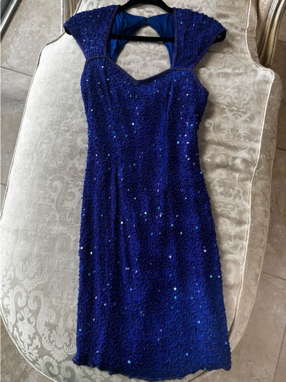 Roberta Bridal Royal Blue Beaded Midi Dress
